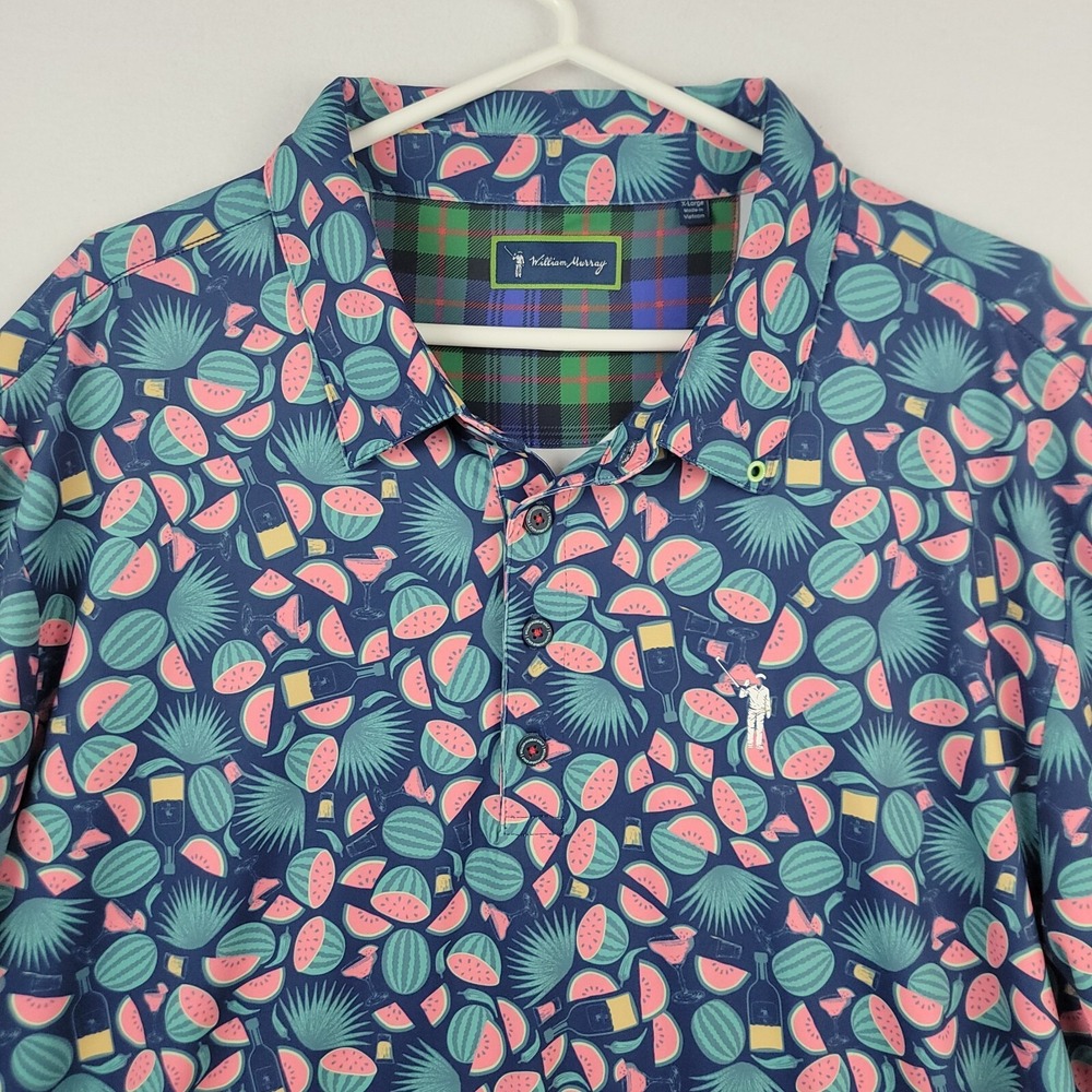 William Murray Mens Button Up Shirt Blue XL Watermelon Print Golf Casual Stretch - Picture 3 of 16